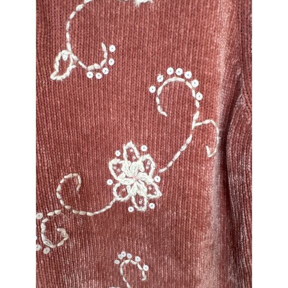 Alfred Dunner Women’s XL Coral Pink Full Zip Sweater Embroidered Flowers - Picture 3 of 9